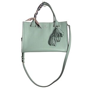 Kate Spade Light Blue‎ Leather Tote w Twilley Large Tote Multiple Compartments